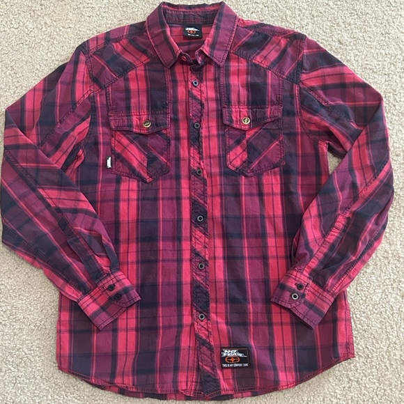Y2K No Fear Men’s Medium Long Sleeve Button Down Plaid Shirt - Picture 11 of 12